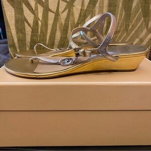 Michael Kors Nora Metallic Leather Wedges in Gold/Silver